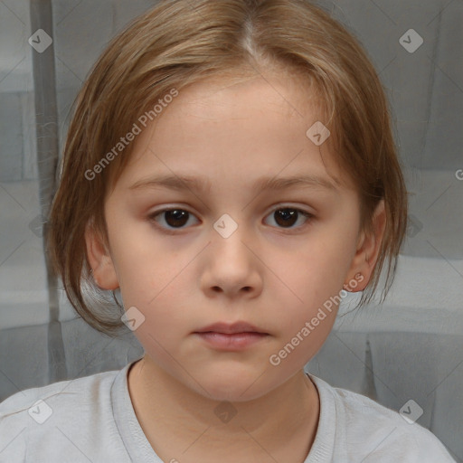 Neutral white child female with medium  brown hair and brown eyes