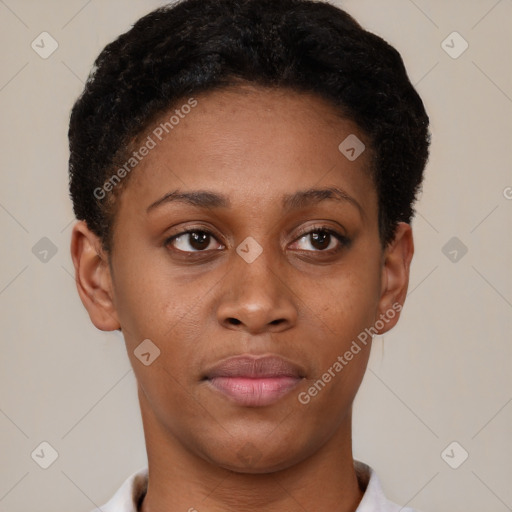 Neutral black young-adult female with short  brown hair and brown eyes