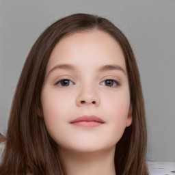 Neutral white child female with long  brown hair and brown eyes