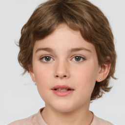 Neutral white child female with medium  brown hair and grey eyes