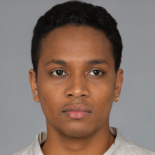 Neutral black young-adult male with short  brown hair and brown eyes