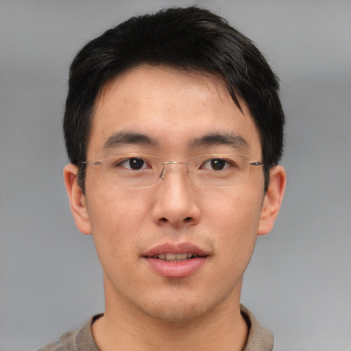 Neutral asian young-adult male with short  brown hair and brown eyes