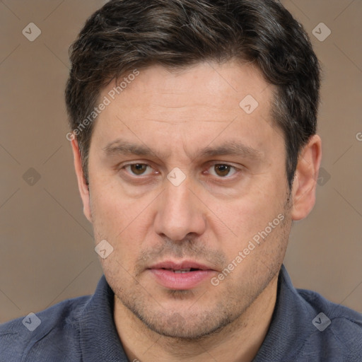 Neutral white adult male with short  brown hair and brown eyes