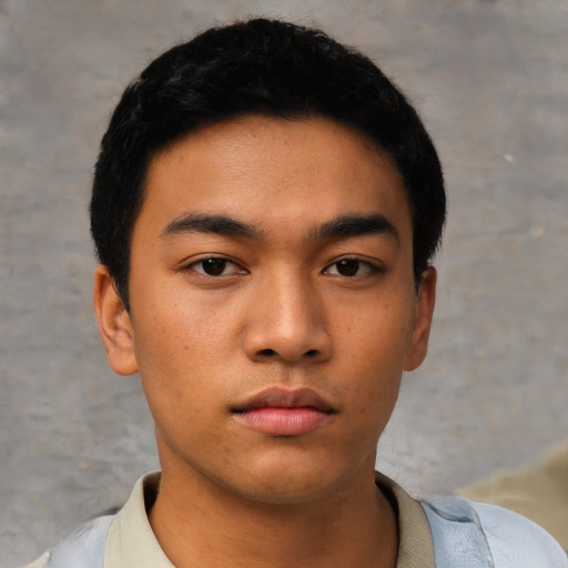 Neutral asian young-adult male with short  black hair and brown eyes