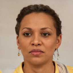 Neutral black adult female with short  brown hair and brown eyes