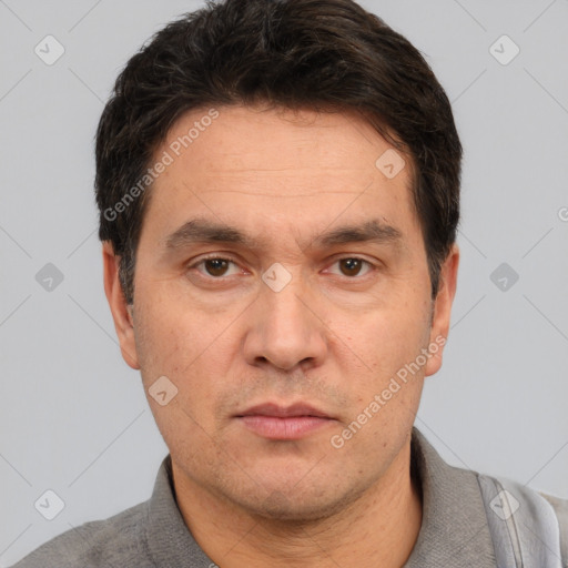 Neutral white adult male with short  brown hair and brown eyes