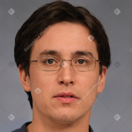 Neutral white adult male with short  brown hair and brown eyes