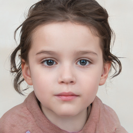 Neutral white child female with medium  brown hair and grey eyes