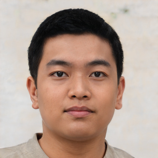 Neutral asian young-adult male with short  black hair and brown eyes