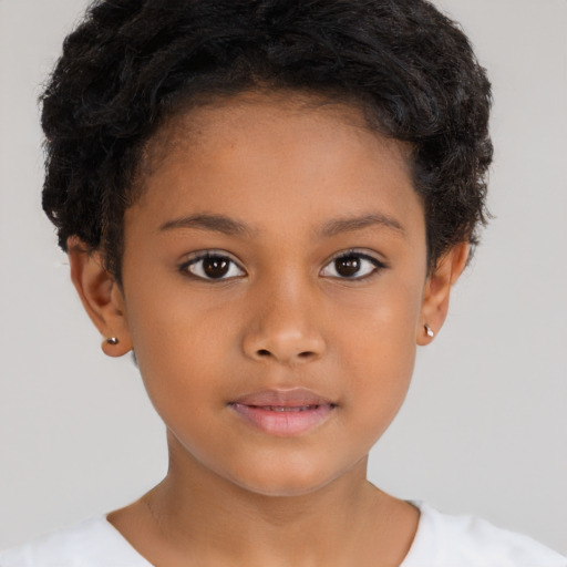 Neutral black child female with short  brown hair and brown eyes