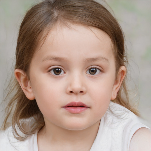 Neutral white child female with medium  brown hair and brown eyes