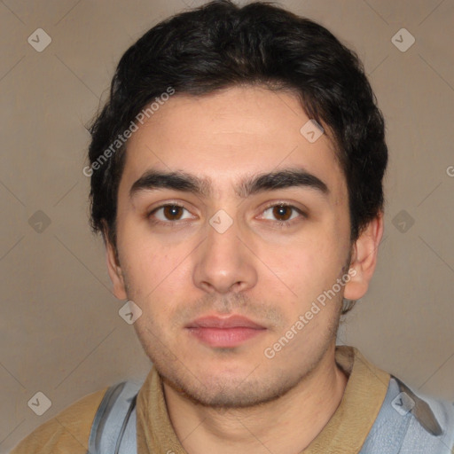 Neutral white young-adult male with short  black hair and brown eyes