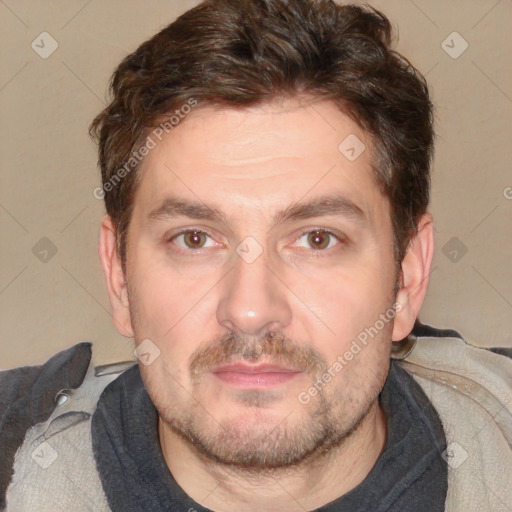 Neutral white adult male with short  brown hair and brown eyes