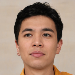 Neutral asian young-adult male with short  brown hair and brown eyes