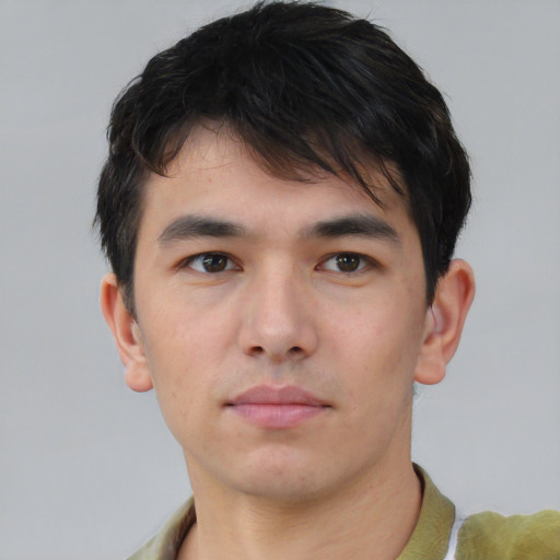 Neutral asian young-adult male with short  brown hair and brown eyes