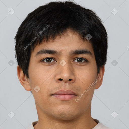 Neutral asian young-adult male with short  brown hair and brown eyes