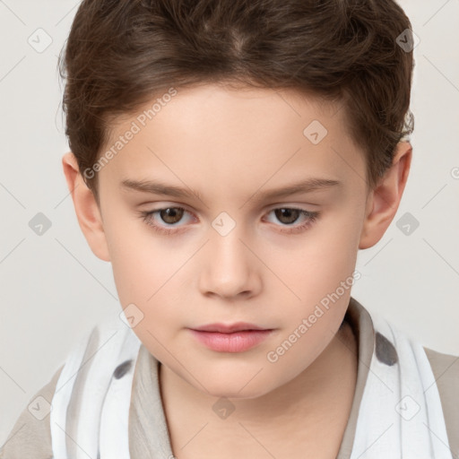 Neutral white child female with short  brown hair and brown eyes