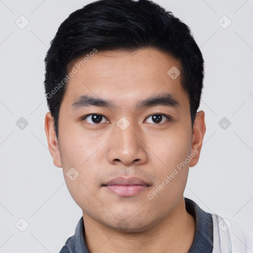 Neutral asian young-adult male with short  black hair and brown eyes