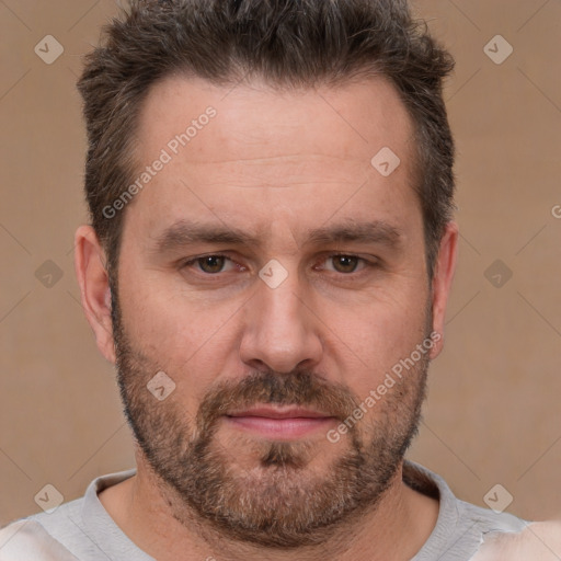 Neutral white adult male with short  brown hair and brown eyes