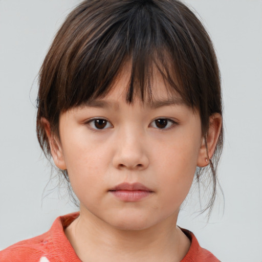 Neutral white child female with medium  brown hair and brown eyes