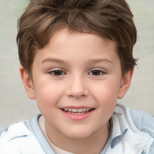 Joyful white child male with short  brown hair and brown eyes