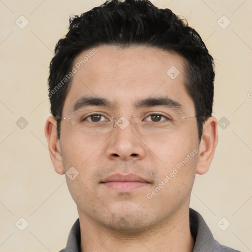 Neutral asian young-adult male with short  black hair and brown eyes