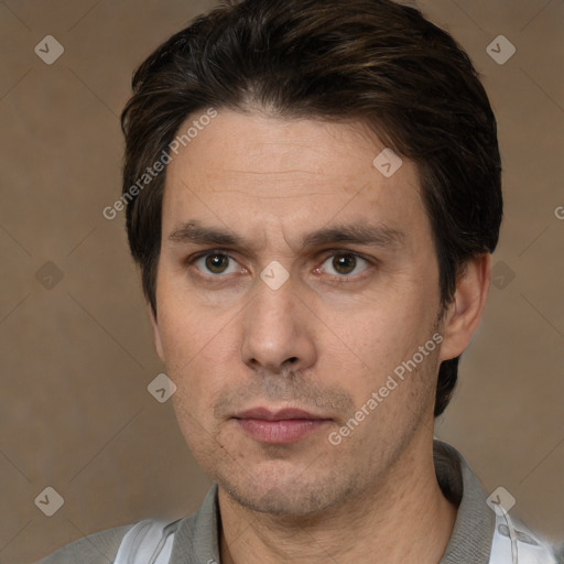 Neutral white adult male with short  brown hair and brown eyes