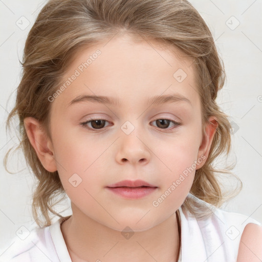 Neutral white child female with medium  brown hair and brown eyes