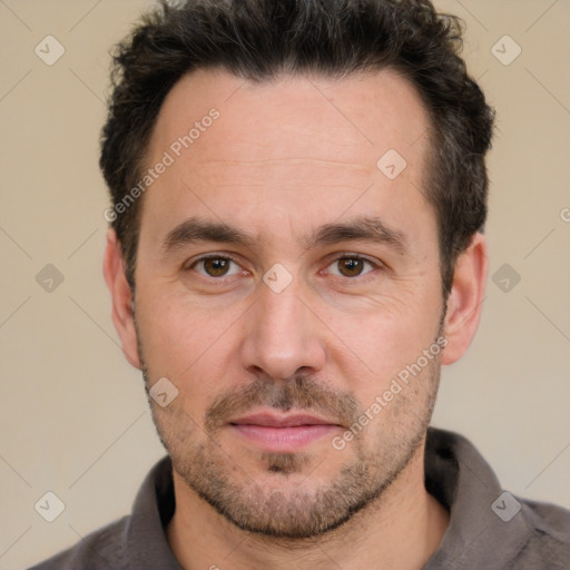 Neutral white adult male with short  brown hair and brown eyes