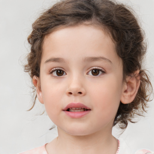 Neutral white child female with medium  brown hair and brown eyes