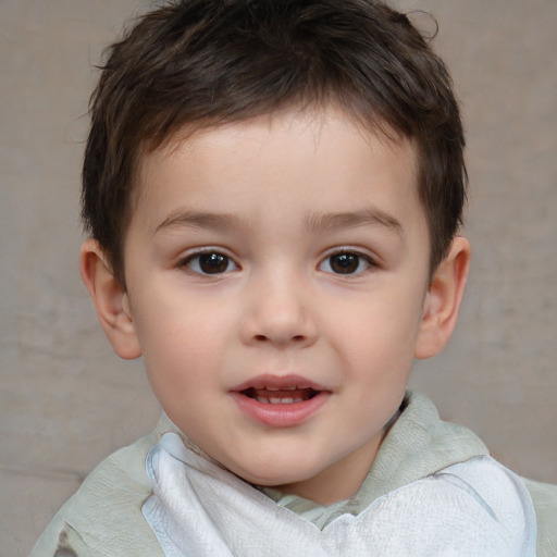 Joyful white child male with short  brown hair and brown eyes