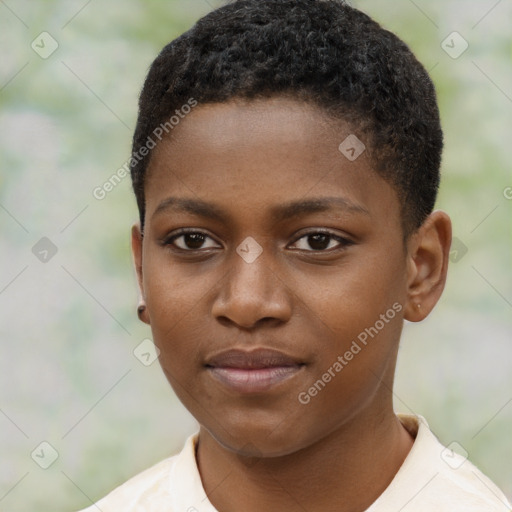 Neutral black young-adult female with short  brown hair and brown eyes