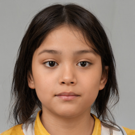 Neutral white child female with medium  brown hair and brown eyes