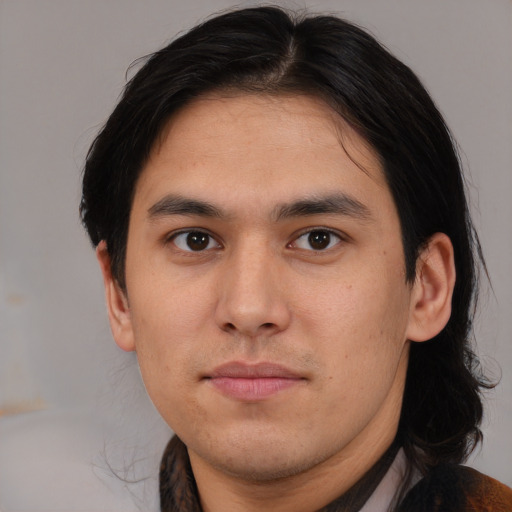 Neutral asian young-adult male with medium  brown hair and brown eyes