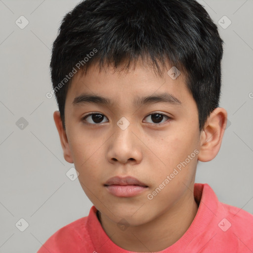 Neutral asian child male with short  brown hair and brown eyes