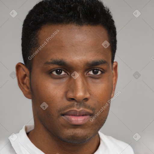 Neutral black young-adult male with short  brown hair and brown eyes