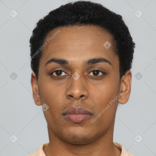 Neutral latino young-adult female with short  black hair and brown eyes