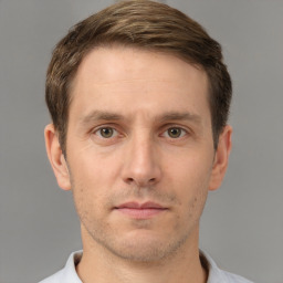 Neutral white adult male with short  brown hair and brown eyes