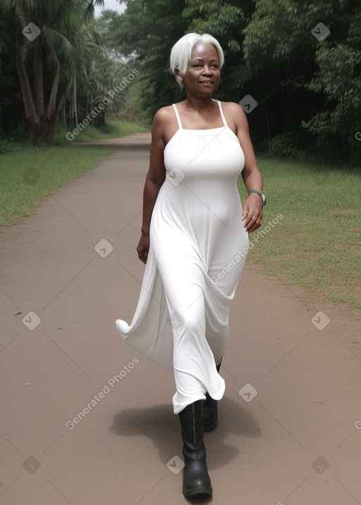 Ugandan middle-aged female with  white hair