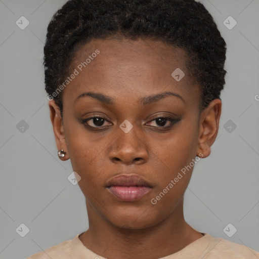 Neutral black young-adult female with short  brown hair and brown eyes