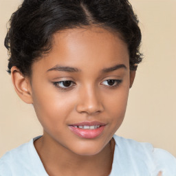 Joyful white child female with short  brown hair and brown eyes