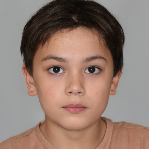 Neutral white child female with short  brown hair and brown eyes