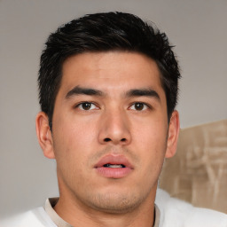 Neutral asian young-adult male with short  black hair and brown eyes