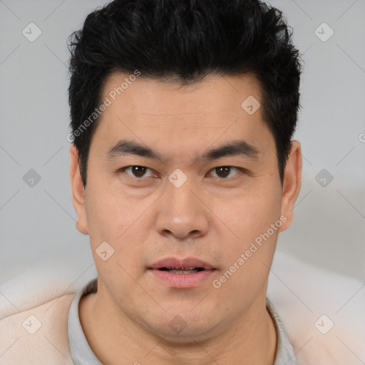 Neutral asian young-adult male with short  brown hair and brown eyes