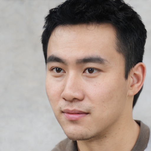 Neutral asian young-adult male with short  black hair and brown eyes
