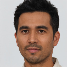 Neutral asian young-adult male with short  black hair and brown eyes