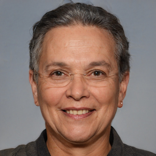 Joyful white middle-aged male with short  brown hair and brown eyes