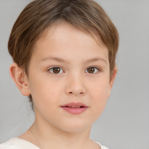 Neutral white child female with short  brown hair and brown eyes