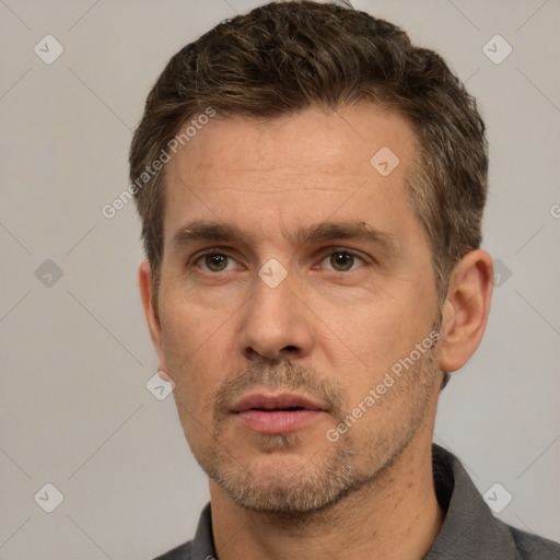 Neutral white adult male with short  brown hair and brown eyes