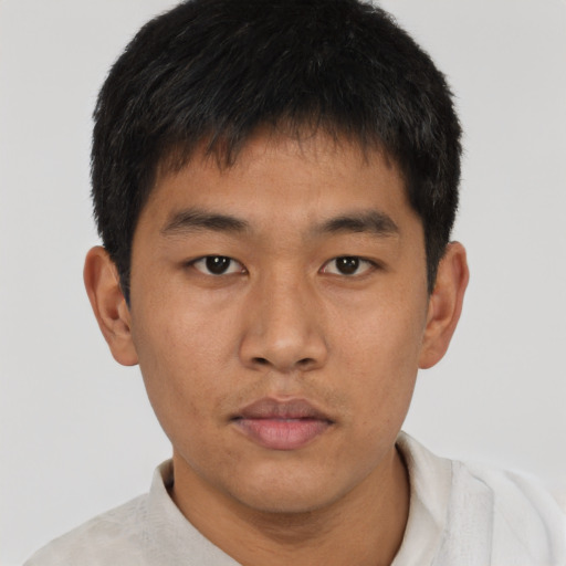 Neutral asian young-adult male with short  brown hair and brown eyes